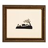 Two Cut Paper Silhouette Landscape Scenes with Figures and Animals