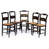 Five Classical Black-Painted Stencil-Decorated Rush Seat Hitchcock Chairs
