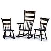 Two Paint and Stencil Decorated Rockers and Side Chair