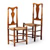 Two Queen Anne Maple Rush-Seat Side Chairs, New England