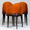 Three Saporitti Moderne Burl and Ebonized Side Chairs