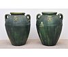 Massive Pair of Green Glazed Pottery Urns