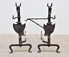 Pair of Wrought Iron Dragon Form Andirons