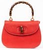 Gucci Red Leather Bamboo Handle Handbag