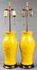 Chinese Yellow Peking Glass Vase Lamps, Pair