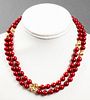 Vintage 14K Yellow Gold & Red Agate Bead Necklace