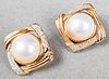14K Yellow Gold Diamond Mabe Pearl Clip Earrings