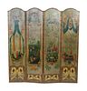 A Painted Leather Four-Panel Floor Screen
Height 78 x each panel width  18 1/8