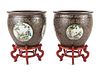 A Pair of Large Chinese Export Brown-Glazed Porcelain Jardinieres with Stands
Height of jardiniere 17 1/2 x diameter 20 1/2 inches.