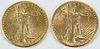 Two St. Gaudens $20 Gold Coins