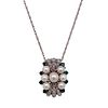 Emerald Diamond Pearl Vintage Pendant Necklace 14K