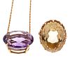 A Large Citrine Ring & Amethyst Pendant in 14K