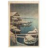 Kawase Hasui. "Snow at Mukojima," woodblock print