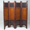 Indian Brass Inlaid Carved Hardwood Four Panel Screen
