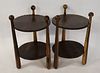 A Pair Of 2 Tier End Tables With Ball Finials.