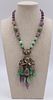 JEWELRY. Chinese Silver Amethyst and Jade Necklace