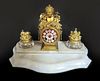 Magnificent Figural Bronze & Baccarat Clock Inkwell