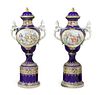 PAIR OF VIENNA STYLE COVERED VASES ON SEPARATE PEDESTAL