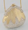 Vintage Finesse La Model Gold Bejeweled Pear Evening Bag, with a snap closure, the interior of the bag lined in brown velvet, with optional gold chain