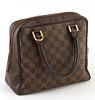 Louis Vuitton Brown Damier Ebene Coated Canvas Brera Handbag, the exterior with golden brass hardware, opening to a burnt umber suede interior with a 