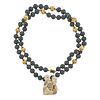 14K Gold Nephrite Bead Carved Stone Pendant Necklace