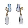 18k Gold Blue Topaz Citrine Diamond Drop Earrings 