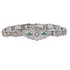 Art Deco Filigree 14k Gold Diamond Emerald Bracelet 