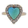 Antique Victorian 14k Gold Diamond Turquoise Heart Ring