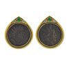 18k Gold Coin Diamond Gemstone Earrings 