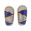 18k Gold Diamond Mother of Pearl Lapis Inlay Earrings 