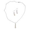 14k Gold Diamond Pearl Drop Earrings Pendant Necklace Set 
