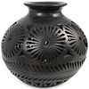 Hand Carved Black Oaxaca Mexican Pottery Vase