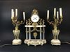 19th C. French Gilt Bronze & and Marble Clock Set