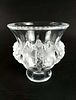 French LALIQUE Sparrows Crystal Vase, Signed