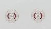 Pair of Circular Platinum Earrings, with a central .32 ct. round diamond within two rows od baguette rubies, and an outer semi-circular border of roun