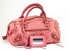 Balenciaga Light Pink Distressed Leather Twiggy Shoulder Bag, the exterior with aged brass hardware and a side zip compartment with a long leather pul