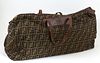 Vintage Fendi Zucca Zip Duffle, with dark brown leather accents and gold hardware, H.- 14 in., W.- 20 in., D.- 5 in.