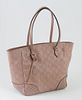Gucci Old Rose Calf Leather Square Zip Tote, with gold hardware, the interior lined with beige canvas, one size with a zip closure pouch, the other si