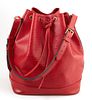 Louis Vuitton Noe Red GM Epi Leather Shoulder Bag, with red stitching and brass hardware, opening to a red suede interior with key ring, the strap wit