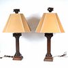Pair of Carved Oak Columnar-Form Table Lamps