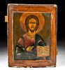 19th C. Russian Icon - Pantocrator Christ, Old Gesture