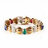 18K Gold Diamond Ruby Emerald Sapphire Bracelet
