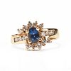 14K Gold Sapphire Diamond Ring - Vintage