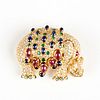18K Gold Colored Stones Elephant Brooch