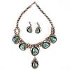 Navajo Squash Blossom Necklace & Earrings - Signed