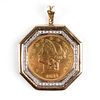 14K Gold & Diamond 1889-S $20 Liberty Head Coin