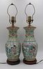 Pr of Chinese Famille Rose Enamel Decorated Lamps.
