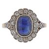 Art Deco 18k Gold Platinum Synthetic Sapphire Diamond Ring