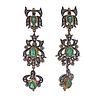 Continental 18k Gold Silver Emerald Diamond Night &amp; Day Earrings