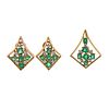 18K Gold Diamond Emerald Pendant Earrings Set